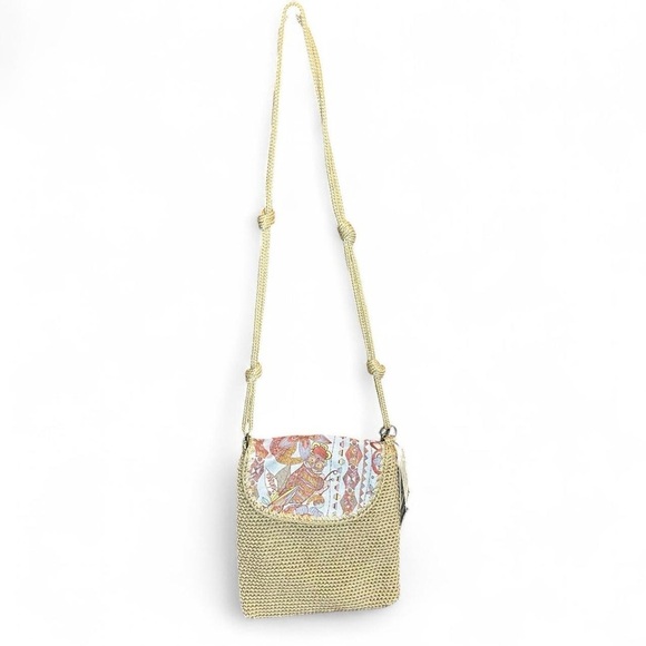 NWT Sakroots Owl Crochet Fold-Over Crossbody –Tan Pink & Blue & Tassels - Picture 2 of 8